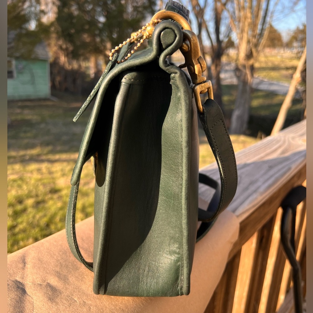 Vintage Coach Willis Satchel Bag In Bottle Green Full Grain Leather 9927 - Picture 6 of 11